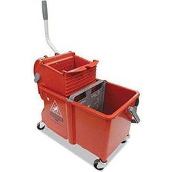 Unger Side-Press Restroom Mop Dual Bucket Combo, 4 gal, Plastic, Red