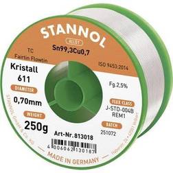 Stannol Kristall 611 Fairtin Solder, lead-free Lead-free Sn99,3Cu0,7 REM1 250 g 0.7 mm