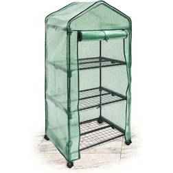 Relaxdays 3-Tier Green House on Wheels with PE Zip