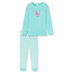 Schiesser Pyjama Lang Strepen Paard - Turquoise