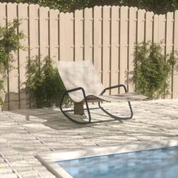 vidaXL Chaise Longue À Bascule Siège Poche Latérale Chaise de Détente Meuble de Balcon Bord de Piscine Acier et Textilène Crème