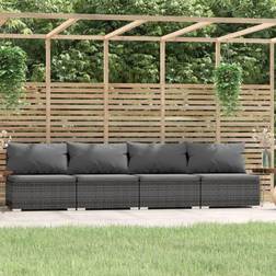 vidaXL 4-Personers Med Hynder Polyrattan Grå Sofa