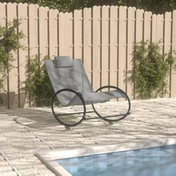 vidaXL Chaise Longue Avec Oreiller À Bascule Terrasse Chaise Ergonomique de Patio Appui-Tête Amovible Acier et Textilène Gris