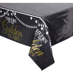 Sparkle and Bash Retirement Party Plastic Table Covers, Cheers to Golden Years (54 x 108 in, 3 Pack) Black