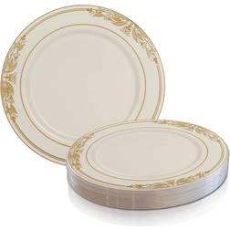 7.5" Ivory with Gold Harmony Rim Plastic Appetizer/Salad Plates (120 plates) Ivory With Gold