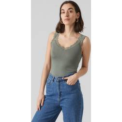 Vero Moda Åtsittande Passform O-ringning Topp Laurel wreath