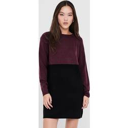 Only Damen Onllillo L/S Dress Knt Noos Kleid, Windsor Wine/Stripes:w. Black