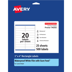 Avery Waterproof Rectangle Labels with Sure Feed, 4", 500 Labels