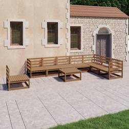 vidaXL Divani Giardino 9 pz Marrone Ambra Legno Massello Pino Set da Lounge da Esterno