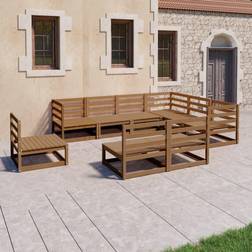vidaXL 9-tlg. Honigbraun Massivholz Lounge-Set