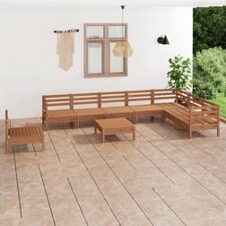 vidaXL Bois Pin Massif de Jardin 9 pcs de Meubles de Terrasse Meubles Mobilier de Jardin Marron Miel Ensemble de Salon d'Extérieur