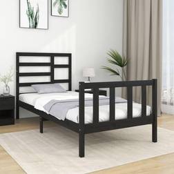 vidaXL Estructura De Cama Individual Madera Maciza Negra 90x190 cm