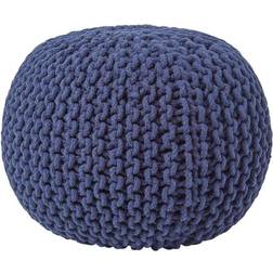 Homescapes Blue Round Knitted Footstool Pouffe