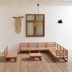 vidaXL Muebles jardín 10 pzas y cojines marrón miel madera pino Conjunto de Sala de Exterior