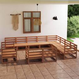 vidaXL Muebles jardín 12 piezas marrón miel madera maciza pino Conjunto de Sala de Exterior