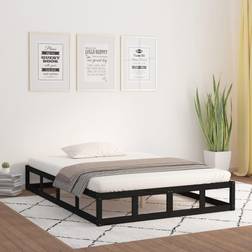 vidaXL Estructura Cama Madera Maciza Negra 140x190 cm