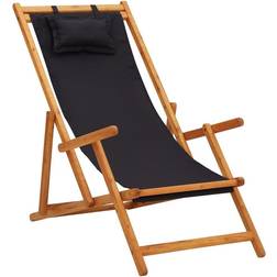 vidaXL Chaise Pliable de Plage Terrasse Extérieur Tissu Noir Bois d'Eucalyptus Solide