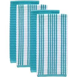 T-fal Textiles 4 Pack Stripe Waffle Terry Kitchen Towel Blue