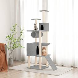 vidaXL Cat Tree with Sisal Scratching Posts 168 cm Light Grey
