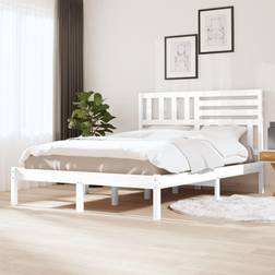 vidaXL 140x200 cm Massivt Fyrretræ Hvid Sengeramme