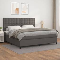 vidaXL Box Spring Con Colchón Cuero Sintético Gris 200x200 cm Cama Continental