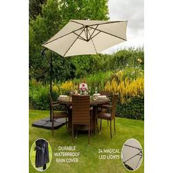 MonsterShop Ombrellone da Giardino Decentrato 3x3m 24 LED Solari & Base Tonda - Crema