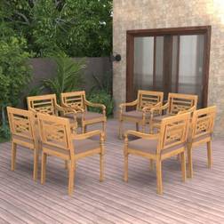 vidaXL Lot de 8 Chaises Batavia avec Coussins Sièges de Terrasse Meubles de Patio Extérieur Solide