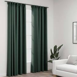 vidaXL Cortinas Opacas Con Ganchos Look De Lino 2 Pzas Verde 140x225 cm