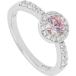 Diamonfire Sterling Silver Round Light Pink Cubic Zirconia Ring With Pave Surround