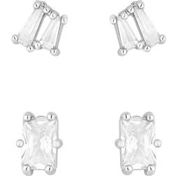 Jon Richard Rhodium Plated Baguette Stone Earrings Pack of