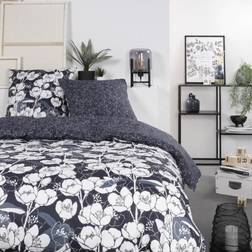 Today Parure Lit Mawira 2 Personnes 260 x 240 cm 100% Coton Bleu Marine Motif Floral Housse de couette Bleu
