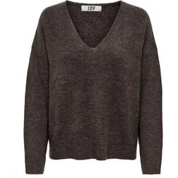 JDY knitted v neck jumper in brown melange(XS)