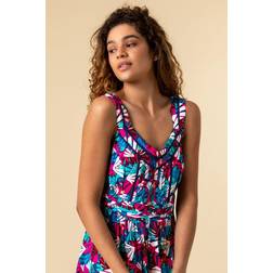 Roman Palm Print Midi Length Sun Dress