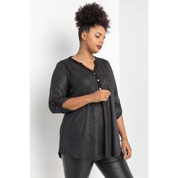 Roman Curve Glitter Stripe Button Detail Top