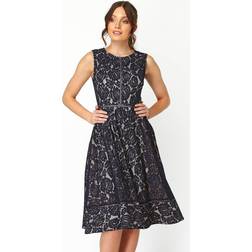 Roman Fit And Flare Lace Midi Dress
