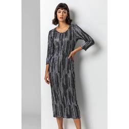 Roman Foil Stripe Print Plisse Midi Dress