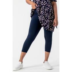 Roman Curve Plain Cropped Stretch Leggings - Navy