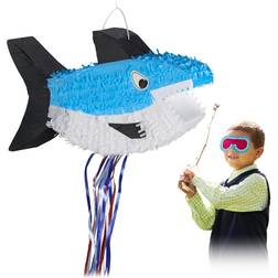Relaxdays 10028080 Hai Pinata, för upphängning, för barn, flickor och pojkar, födelsedag, för att fylla själv, piñata, blå