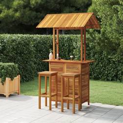vidaXL 3-tlg. Gartenbar-Set Massivholz Akazie Bargruppe, 1 Tisch einschl. 2 Stühle