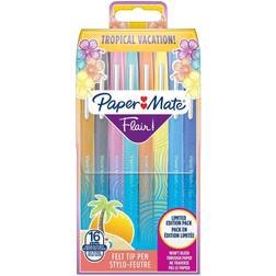 Paper Mate Flair Felt Tip Pens Medium Point (0.7mm) Assorted Tropical Vacation Colours 16 Count Pouch Bestillingsvare, 12-13 dages levering