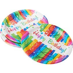 Unique Industries 269262 Rainbow Ribbons Birthday 9 in. Plates 8 Piece