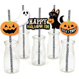 Big Dot of Happiness Jack-o'-Lantern Halloween Paper Straw Decor Kids Halloween Party Striped Decorative Straws Set of 24 Orange