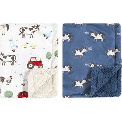 HP Hudson Baby Unisex Baby Plush Mink and Sherpa Blanket, Boy Farm Animals, One Size