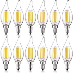 Luxrite 60-Watt Equivalent CA11 Dimmable LED Light Bulbs Flame Tip Clear Glass Filament 2700K Warm White (12-Pack)