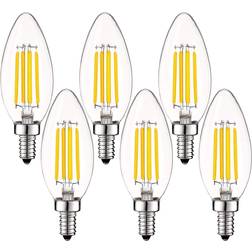 Luxrite 60-Watt Equivalent B10 Dimmable LED Light Bulbs Clear Glass Filament 3000K Soft White (6-Pack)