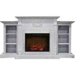 Cambridge Sanoma 72 in. Electric Fireplace in White with Built-in Bookshelves and a 1500-Watt Charred Log Insert