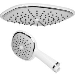 ECD Germany Set Douche De Pluie À Main En Acier Inoxydable Blanc Ovale Avec Buses