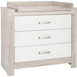 Schardt Commode avec plan à langer 3 tiroirs bois blanc et gris Nordic Halifax L 109 x H 100 x P 53/70 cm