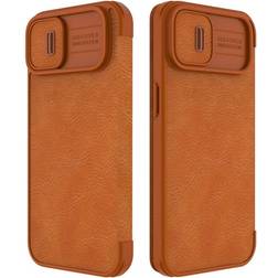 Nillkin Qin Leather Pro Flip Cover for iPhone 14 Plus Brown Camera Protection Case with Magnetic Closure