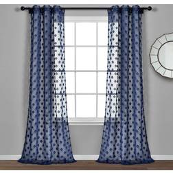 Porch & Den Lush Decor Navy Textured Dot Grommet Sheer Window Curtain Panel Pair 84 x 38 in